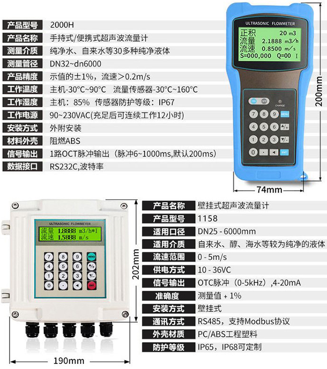 超聲波流量計技術(shù)參數(shù)對照表