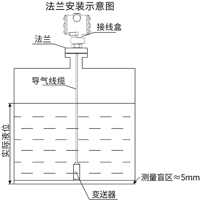 防腐型電容式液位計(jì)法蘭安裝示意圖